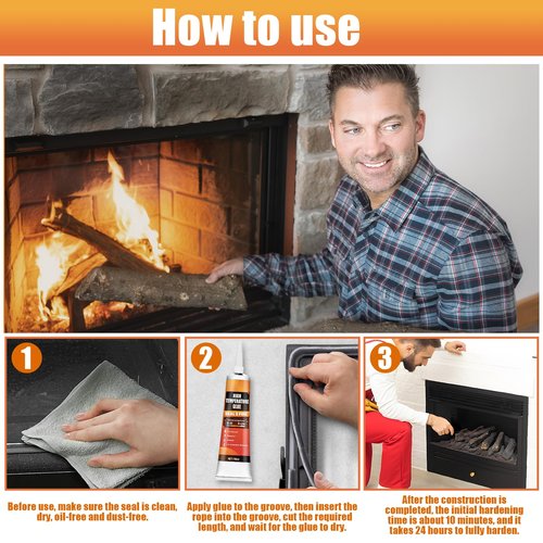 WANJAO 100ml Wood Stove Gasket Cement, Wood Stove Gasket Kit, 99in Length Wood Stove Gasket Rope Fiberglass Elastic Sealing Tape High Temperature Wear-Resistant for Furnace Tubes Kilns