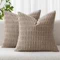 MIULEE Euro Sham Pillow Covers - Soft Boho Striped Corduroy | 22x22 Inch Light Brown Decor for Sofa & Bed