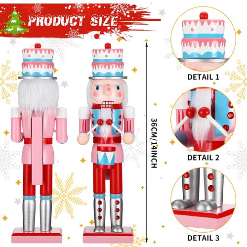 Geetery 3 Pcs Valentine Nutcracker Figures Decor 14 Inch Wood Pink Nutcracker Table Centerpiece Valentine Gift for Holiday Shelves Indoor Tabletop(Cake Style)