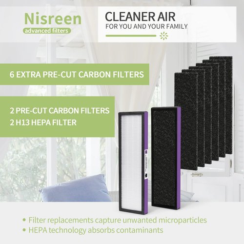 Nisreen FLT5250PT Replacement Filter Compatible with Germ-Guardian Air Purifier AC5250PT, AC5000E, AC5300B, AC5350W, AC5350B, CDAP5500 and More, 2 HEPA and 6 Pre-Filter