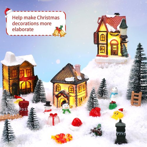 Barydat Christmas Village Figurines Set - 60 LED Lighted Mini Houses for Holiday Decor