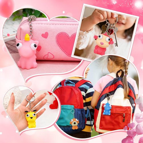 Valentines Day Gifts for Kids, 28 Pack Valentines Cards with Animal Popping Eyes Keychains for Boys Girls Classroom School Gifts Exchange,Valentine's Party Favor Goodie Bag Stuffers for Toddlers