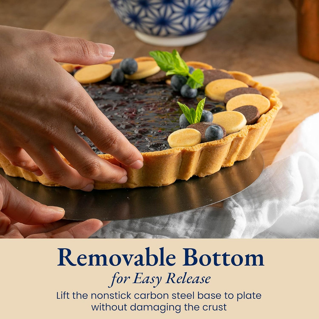 Patz&Patz 9-Inch All-in-One Fluted Tart Pan Set - Removable Bottom, Silicone Crust Shaper & Pie Weight | Nonstick Carbon Steel, PFOA & PTFE-Free