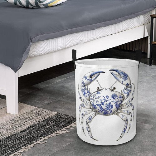 Chinoiserie Crab Laundry Basket Foldable Laundry Hamper with Handles Clothes Storage Bin for Household Bedroom Bathroom Dorms 17.3"x13.6"