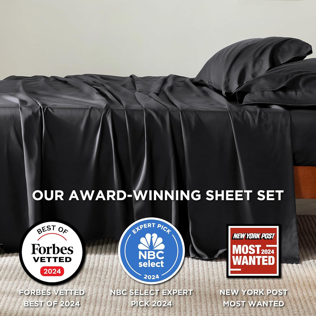 PureWoven King Size Sheet Set - Cooling Rayon Bamboo Sheets, Deep Pocket, Breathable & Soft, Black