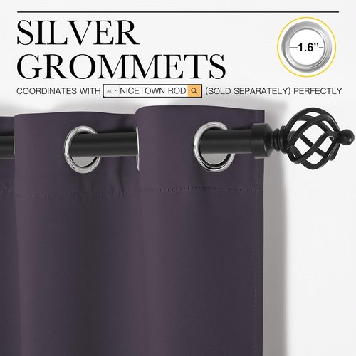NICETOWN Greyish Purple Blackout Curtains - Thermal Insulated Drapes for Living Room | 68" Length, 55" Wide, 2 Panels