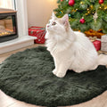 OLANLY Olive Green Round Rug - Soft, Machine Washable 2 ft Shaggy Area Carpet for Bedroom & Nursery Decor