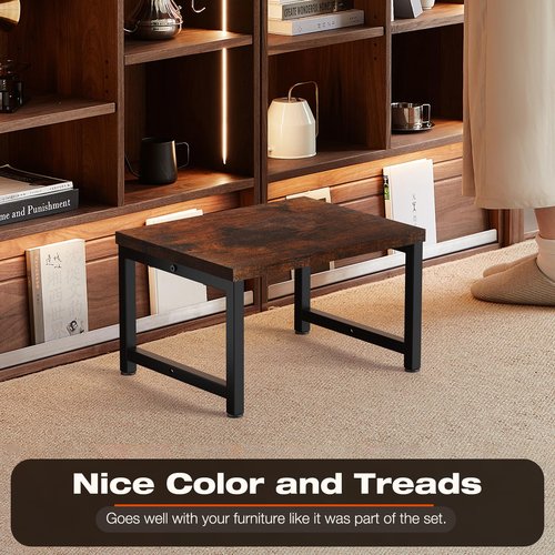 Flottian 9" Wooden Step Stools for Adults Kids,15.4" Extra Wide Heavy Duty Step Stool Holds Up to 300 lbs,Bed Step Stool for High Beds,Stools for Bedroom,Kitchen,SUV ect, Easy Assemble, Rustic Brown