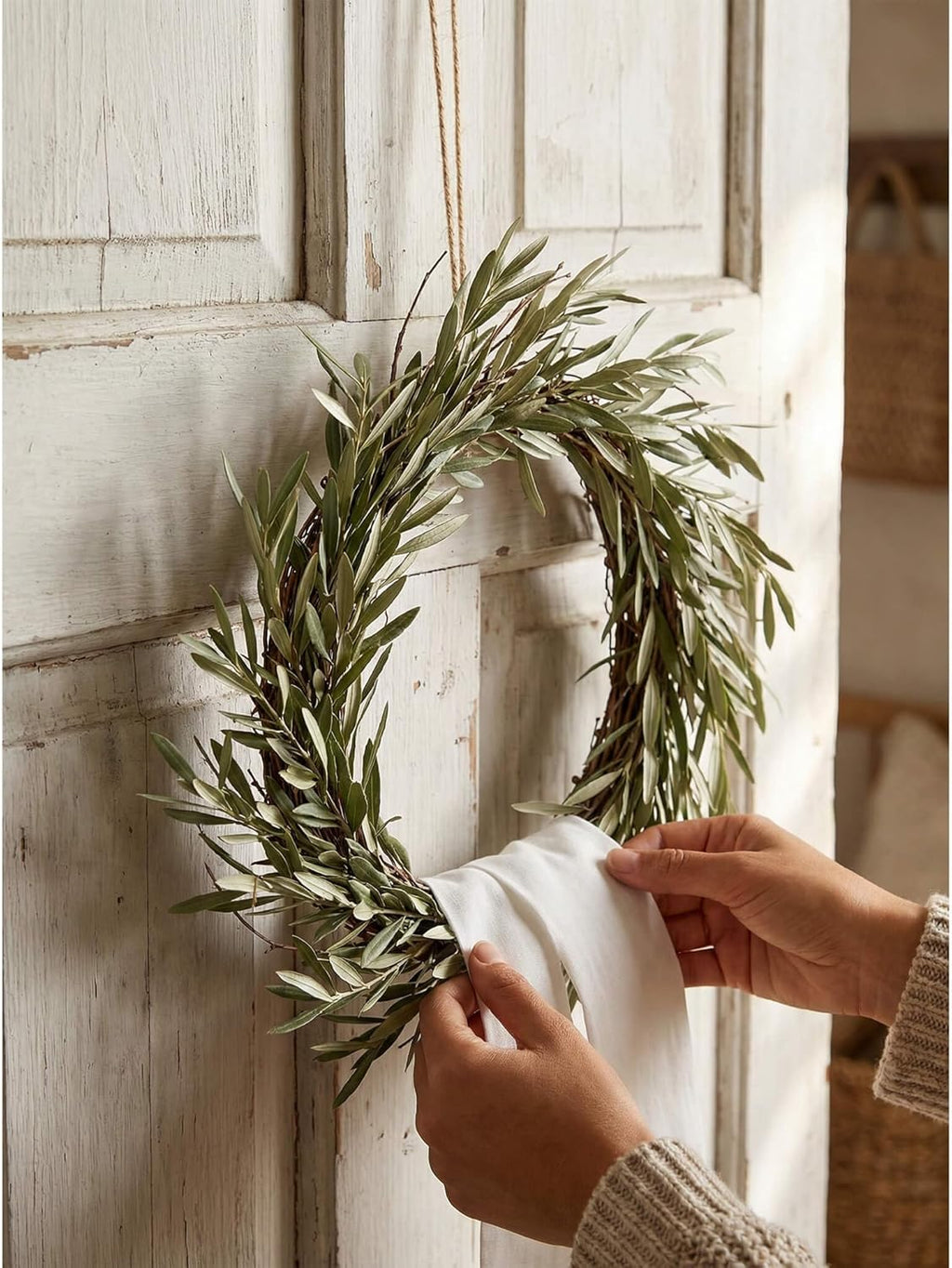 Skiennix White Linen-Style Wreath Sash - 2 Pieces, 55"x5.1" Blank Ribbon for DIY Embroidery & Monogram Holiday Decor