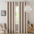 MIULEE 100% Blackout Linen Textured Curtains - Thermal Insulated Natural Beige | 52 x 78 Inch (2 Panels)