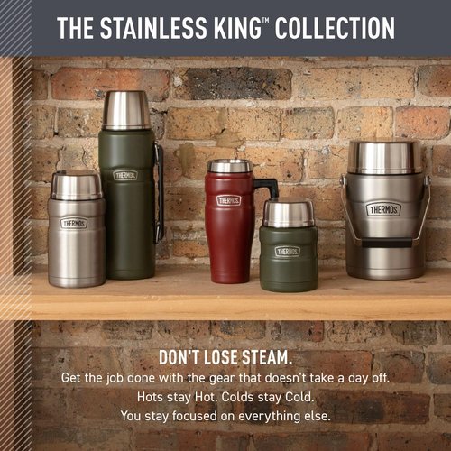 THERMOS Stainless King Vacuum-Insulated Food Jar with 2 Storage Container Inserts, 47 Ounce, Matte Stainless Steel