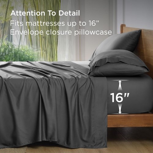 Bedsure King Size Sheets Set - Cooling Bamboo Rayon Sheets for Hot Sleepers | Soft & Breathable Grey