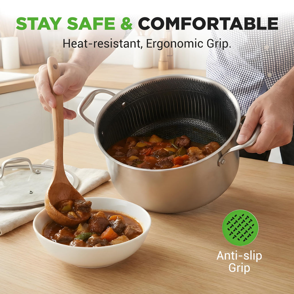 NutriChef 5 QT Stainless Steel Stew Pot - Triply Kitchenware Stew Pot with Glass Lid - DAKIN Etching Non-Stick Coating, Scratch-resistant Raised-up Honeycomb Fire Textured Pattern - NutriChef NC3PCAS