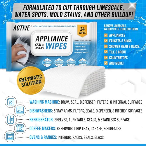 ACTIVE Home Appliance Surface Cleaner Wipes - Heavy Duty Cleaning for Appliances & Surfaces | 24 Large Wipes