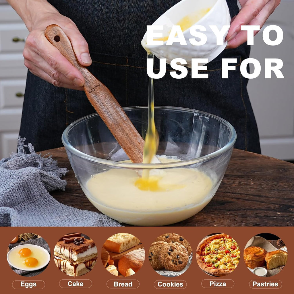 Skiennix Wooden Spurtle Set - 2 Pack Long Handle Kitchen Utensils for Sourdough & Mixing | Teak Wood