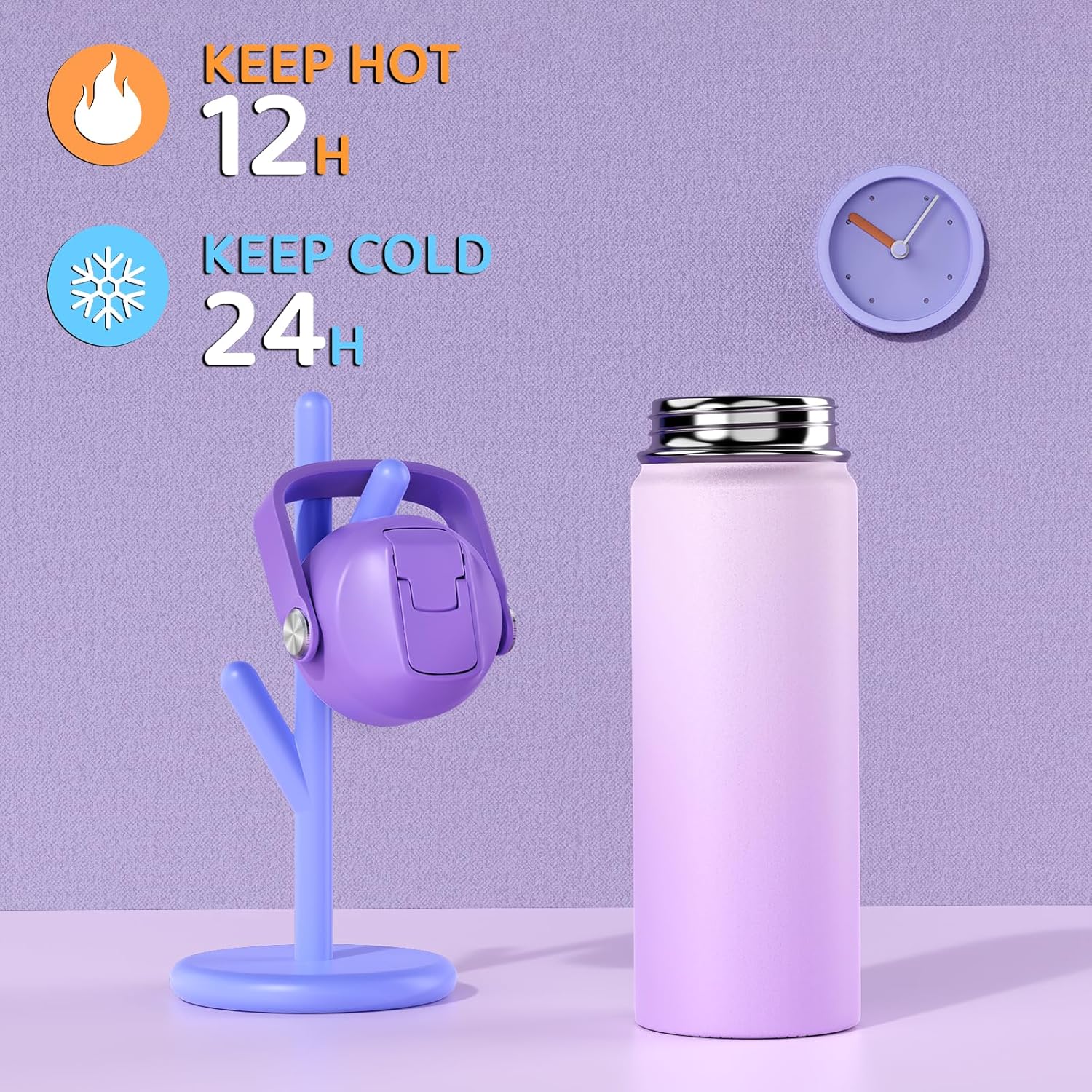 Skiennix 18oz Kids Insulated Water Bottle - BPA-Free Stainless Steel, Leak-Proof Tumbler (Purple)