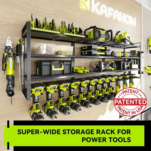 KAFAHOM Power Tool Organizer - Large Wall-Mount Rack with 13 Drill Holders & 4 Layers | Ideal Gift for Men