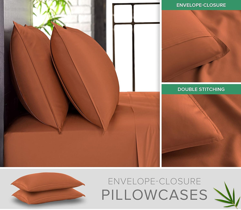 Pure Bamboo Split King Sheets - 100% Organic Viscose Bed Sheet Set, Soft & Cooling, Terracotta