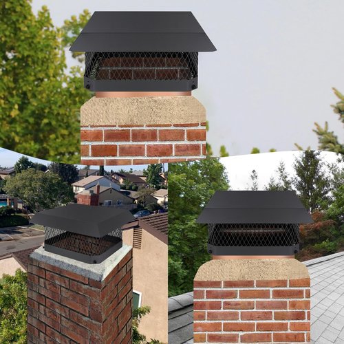 13" x 13" Chimney Caps Fireplace Chimney Cover for Outside Flue Tile Clay, Chimney Flue Cover Chimney Vent Cap with Screen Hood Plate,Galvanized Steel Chimney Rain Cap Roof Rain Guard Top Protector