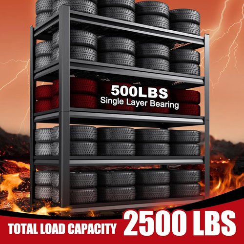 Heavy Duty Metal Shelving Unit by Set of 4 | Adjustable 5-Tier Storage Shelves - 3000 lbs Capacity, 71”x46”x18”