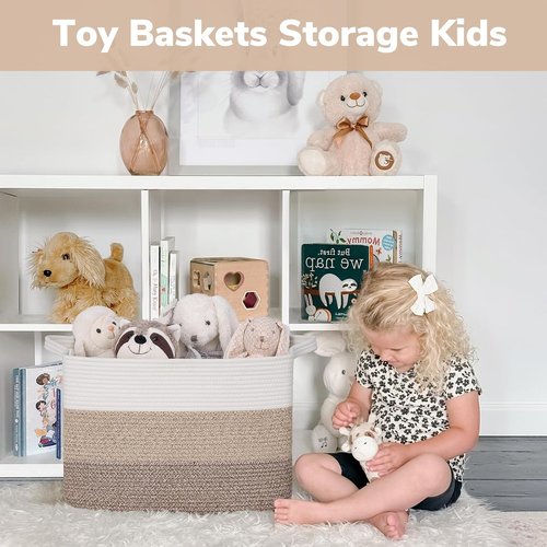 Goodpick Large Cotton Rope Storage Basket - 18"x14"x12" Organizer for Blankets & Toys | Gradient Brown
