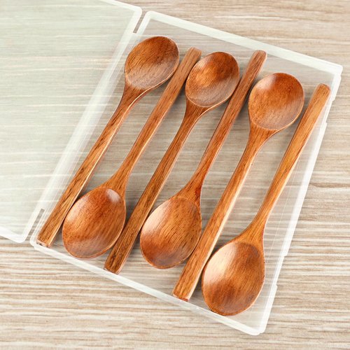 6 Pcs Wooden Spoons, 9 Inch Wood Soup Spoons for Cooking Mixing Eating,Oval Long Handle Spoon for Tea Jam Coffee Sugar Ice Cream and Bath Salts