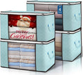 Budding Joy 90L Large Storage Bags - 4 Pack Foldable Closet Organizers for Clothes & Bedding | Blue
