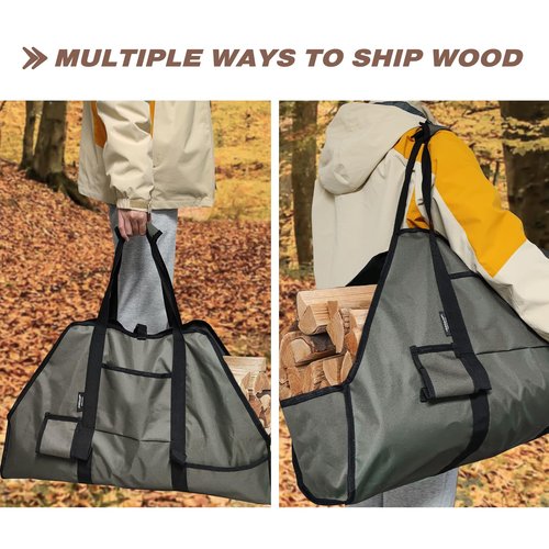 Joroamp Firewood Carrier with Handles, Large Canvas Wood Carrier for Firewood Tote, Sturdy Fireplace Wood Stove Accessories, for Carrying Log at Indoor or Outdoor, Camping Storage Holder Bag