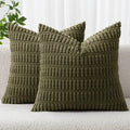 MIULEE Euro Sham Pillow Covers - Soft Boho Striped Corduroy | 24x24 Inch Olive Green Decor for Living Room