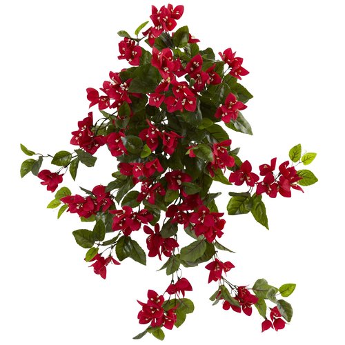 Nearly Natural 28” Bougainvillea Hanging Bush Artificial (Set of 2) UV Resistant (Indoor/Outdoor) Silk Plants Red