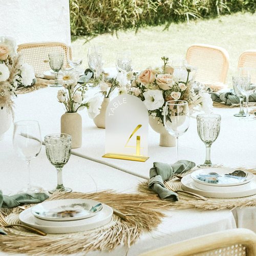 Frosted Arch Wedding Table Numbers 1-20 with Stand, 20 Pack 5x7 Inch Frosted Acrylic Signs with Gold Number, Arched Acrylic Table Numbers for Wedding Reception