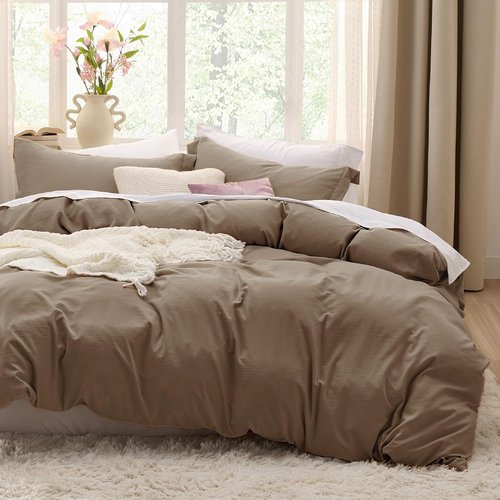 Bedsure Coffee California King Duvet Cover - Extra Soft Prewashed Cotton-Like Polyester Set | 104''x98'' with Zipper Closure & 2 Pillow Shams