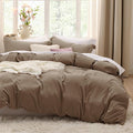 Bedsure Coffee California King Duvet Cover - Extra Soft Prewashed Cotton-Like Polyester Set | 104''x98'' with Zipper Closure & 2 Pillow Shams