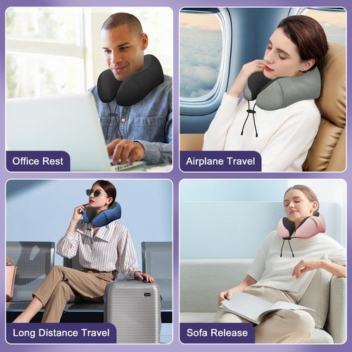 Phent zari Neck Travel Pillow, Upgraded Memory Foam Pillow for Airplane, Machine Washable, Adjustable Flight Pillow, Suitable for Sleeping Airplane, Car, Office and Home (Grey)