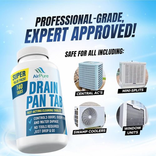 Air Pure Drain Pan Tabs - 140 Flow Treatment Tablets for HVAC & AC Condensate Pan Treatment | Prevents Overflow, Cleans Drain Lines, & Eliminates Odors