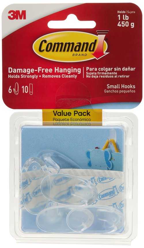Command Small Clear Hooks, 2-Pack of 6 Wall Hooks and 10 Strips, Damage Free Hanging Wall Hooks with Adhesive Strips, Wall Hooks for Hanging Home Decor, Holds up to 1 lb