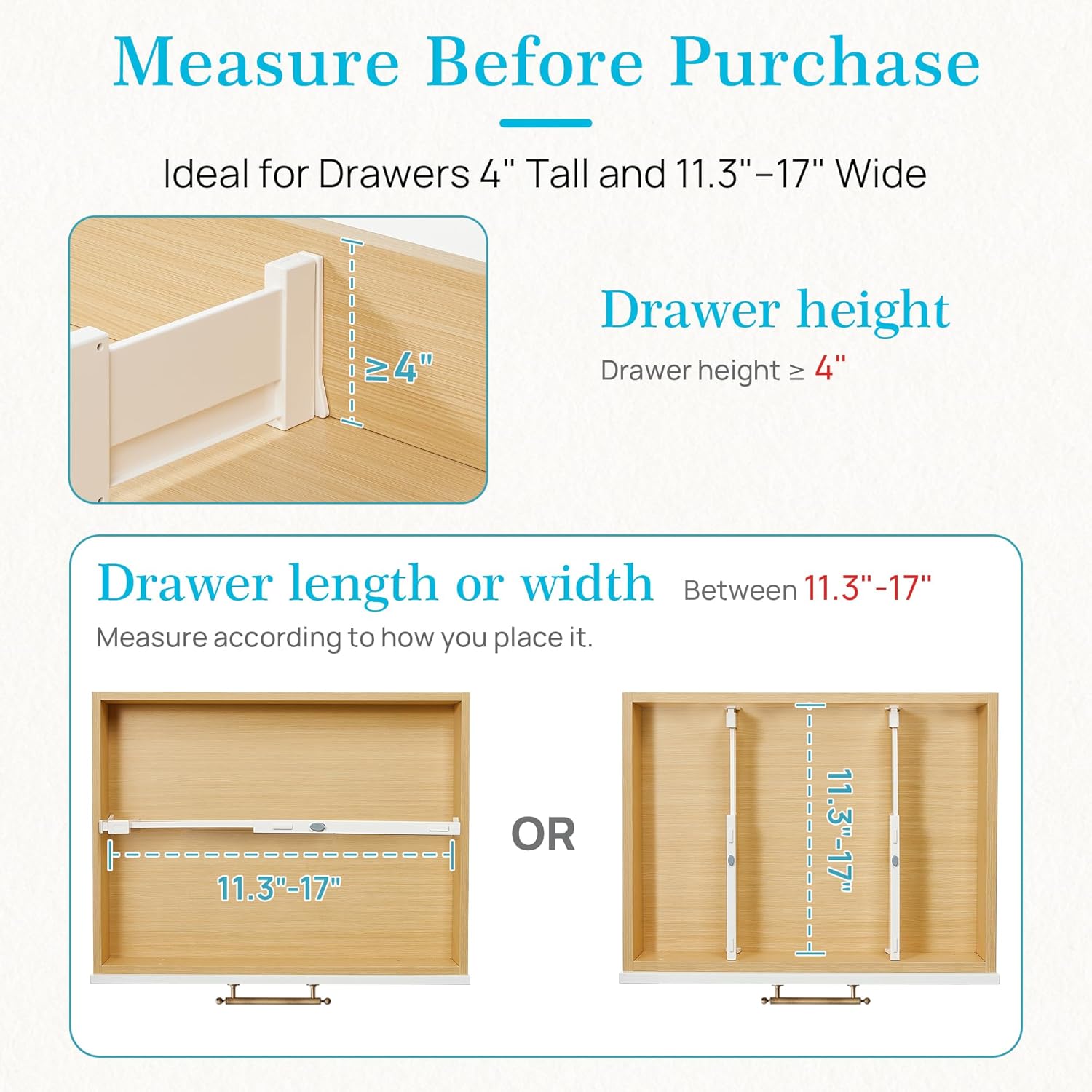 Vtopmart Drawer Dividers - Adjustable 4" High Expandable Organizers | 8 Pack for Dresser, Baby Clothes & Kitchen Storage