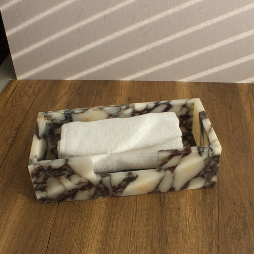 Natural Calacatta Viola Marble Napkin Holder 9.8"x4.9"x2.8", Guest Towel Holder, Paper Hand Basket for Bathroom/Kitchen/Restaurant