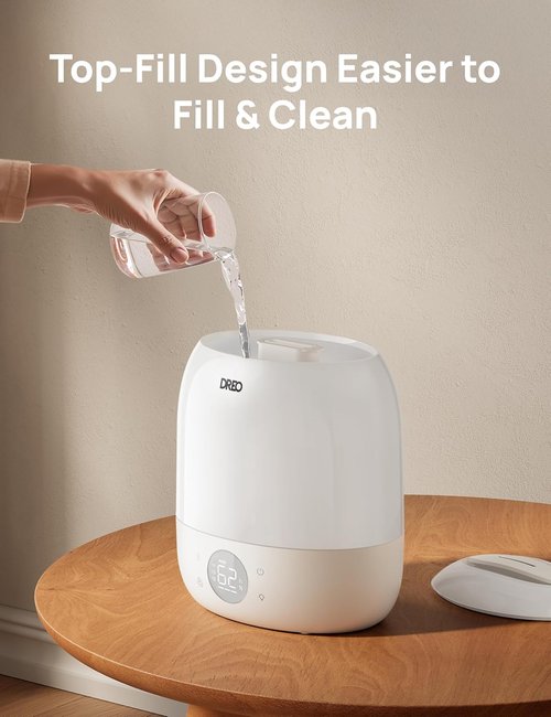DREO Cool Mist Humidifier - Ultra Quiet 28dB with 30H Runtime & RGB Night Light | Smart Top Fill for Bedroom & Nursery