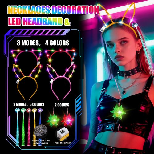 TUXIYA 170PCS Glow in the Dark Party Supplies for Adults,Light Up Party Favors with Glow Sticks,LED Glasses,Finger Lights,Headband,Rings,Tattoos,DIY Glow Necklaces Bracelets for Glow Neon Party