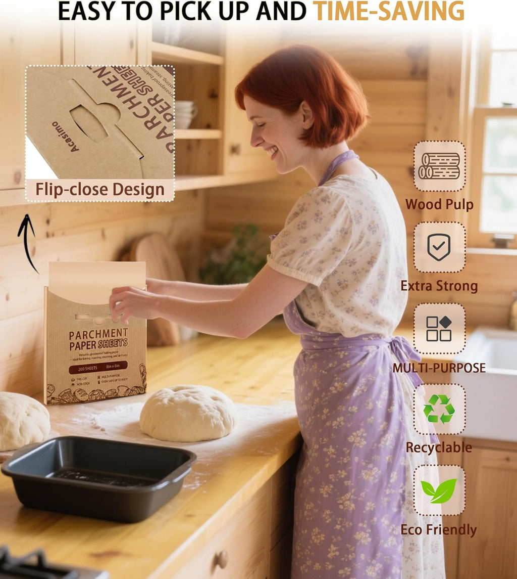 Parchment Paper Sheets - 200 Precut 12x12 Inch Non-Stick Baking Squares | Ideal for Grilling, Air Frying, and Roasting