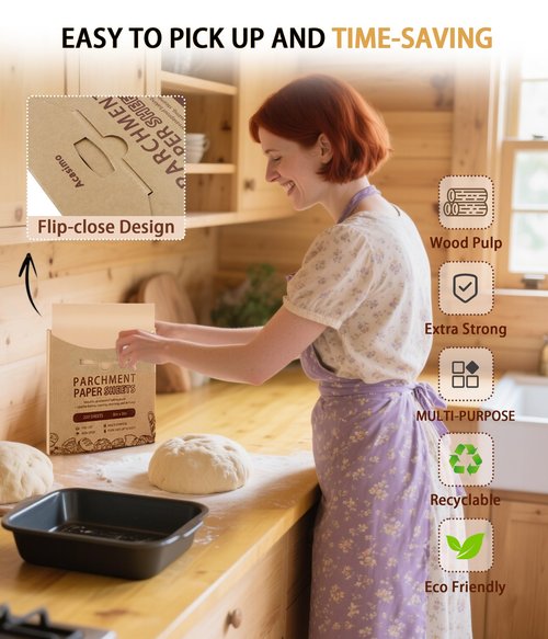 200PCS Parchment Paper Sheets, 9x9in, Squares Baking Paper for Baking, Air Fryer, Steaming, Grilling, Roasting, Wrapping, Precut Non-Stick Square Pan Liners, Oven Paper for Bread (Brown, 9x9 in)