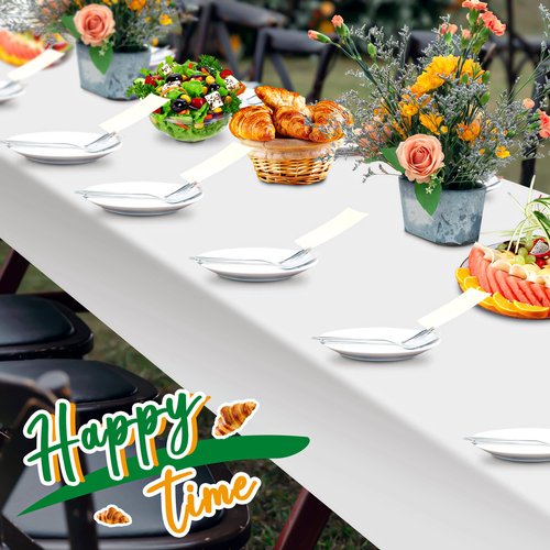 Jecery 30 Pack 60x126 Inch White Rectangle Tablecloth Plastic Table Cloths for 8 Foot Rectangle Tables Waterproof Stainproof Table Cover Bulk for Birthday Wedding Banquet Outdoor Party