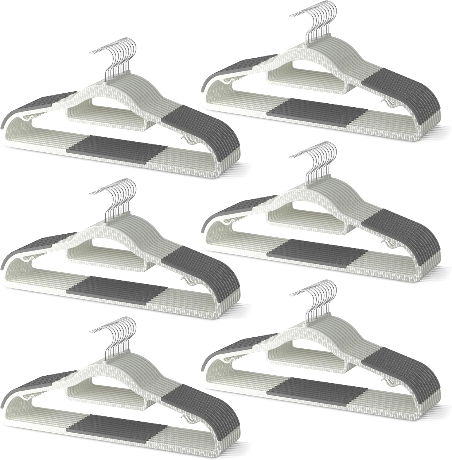 Skiennix Heavy Duty Plastic Hangers - Non-Slip Design with Rubber Pads, 360° Hook | Space-Saving Gray 60-Pack