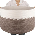 OIAHOMY 90L Blanket Basket - Large 23" x 23" x 13" Storage Solution with Handles for Laundry, Toys & More - Brown & White