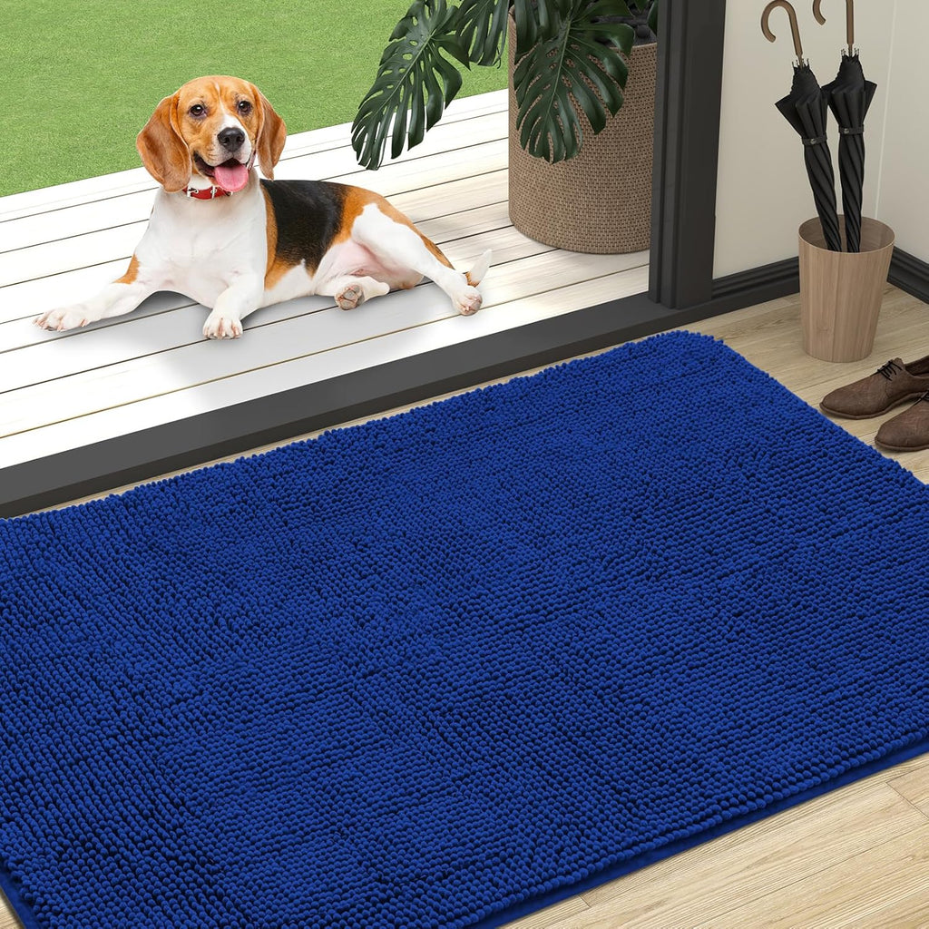 OLANLY Dog Door Mat - Absorbent Non-Slip Chenille Mat for Muddy Paws | 47x32 Royal Blue Indoor Carpet