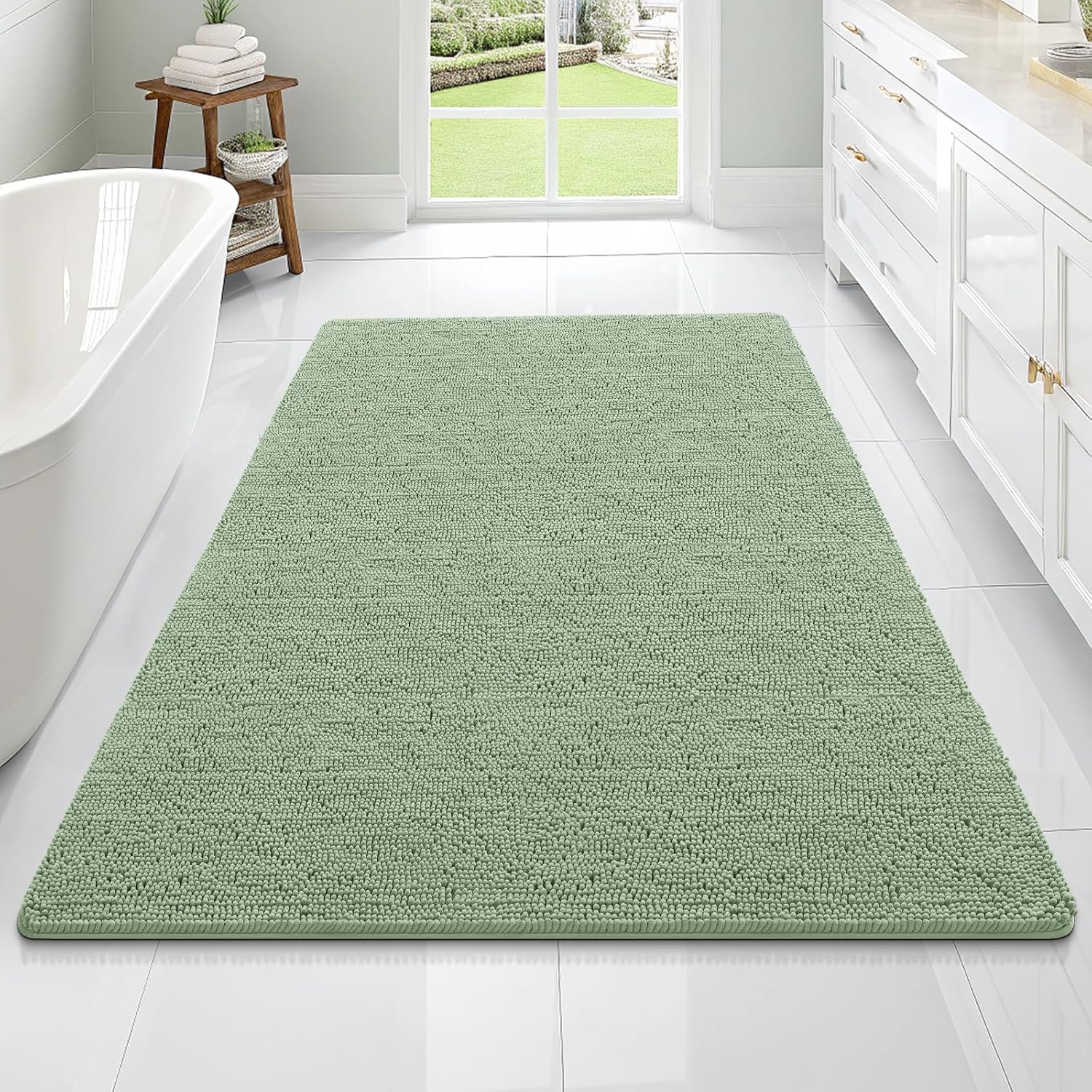 OLANLY Bathroom Rugs - Extra Soft Chenille Bath Mats with Rubber Backing | 70x46 Sage Green, Quick Dry & Machine Washable