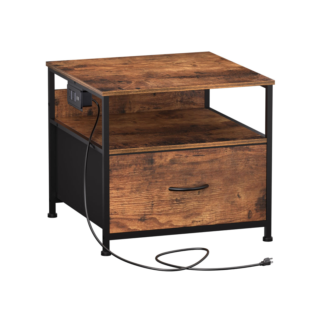 Unionly 180 lb Mini fridge Table with Drawer fridge Shelf, Smal fridge cabinet with storage,Heavy Duty Mini Fridge Standwith Charging Station, 4 Adjustable Feet for Home Kitchen Rustic Brown