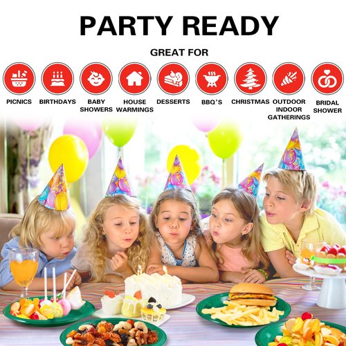 BONSINY Green Plastic Plates Disposable 10 inch | 50 PCS Green Disposable Plates for Party, Picnic, Birthday, BBQ, Graduation, St Patricks Day