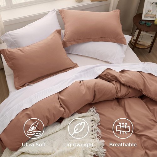 Bedsure Mocha Mousse Duvet Cover Set - Extra Soft Cotton-Like Polyester, Full Size 3 Pieces, 80x90 Inches